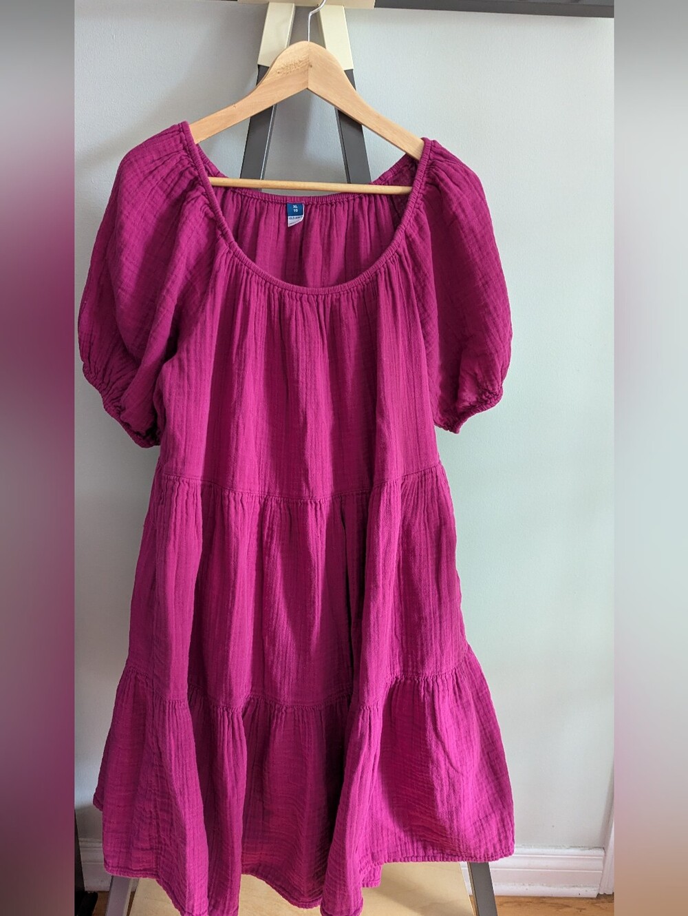 Girls' Fuchsia Cotton Tiered Dress